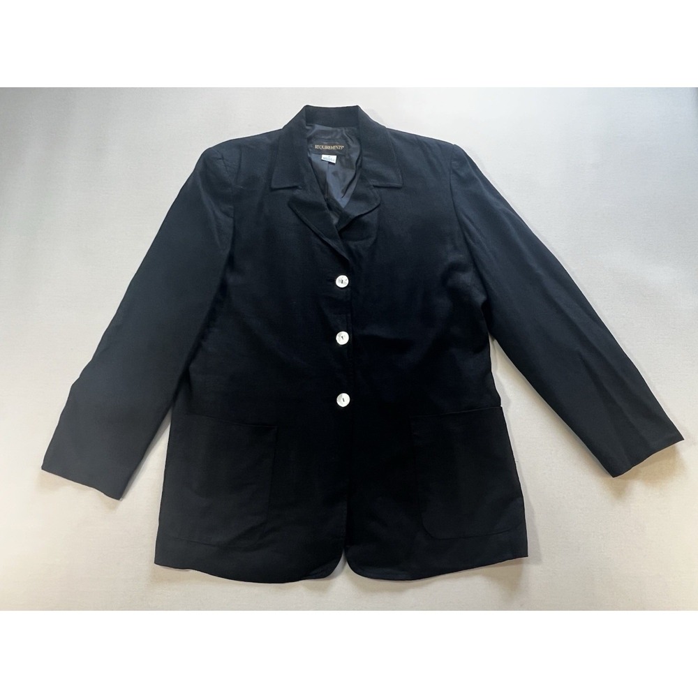 Requirements Womens Black Linen Blend 3 Button Blazer Jacket Size 14 40227K